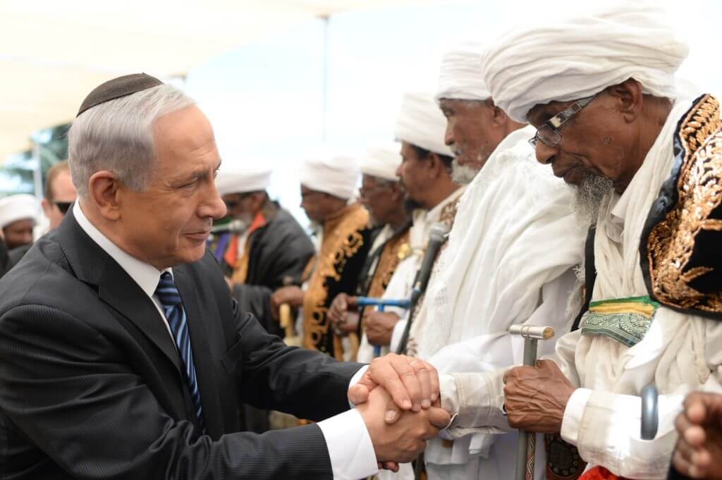 DNA ETHIOPIANS Benjamin Netanyahu (Prime Minister) with various leaders of the Ethiopian community celebrating Jerusalem Day
